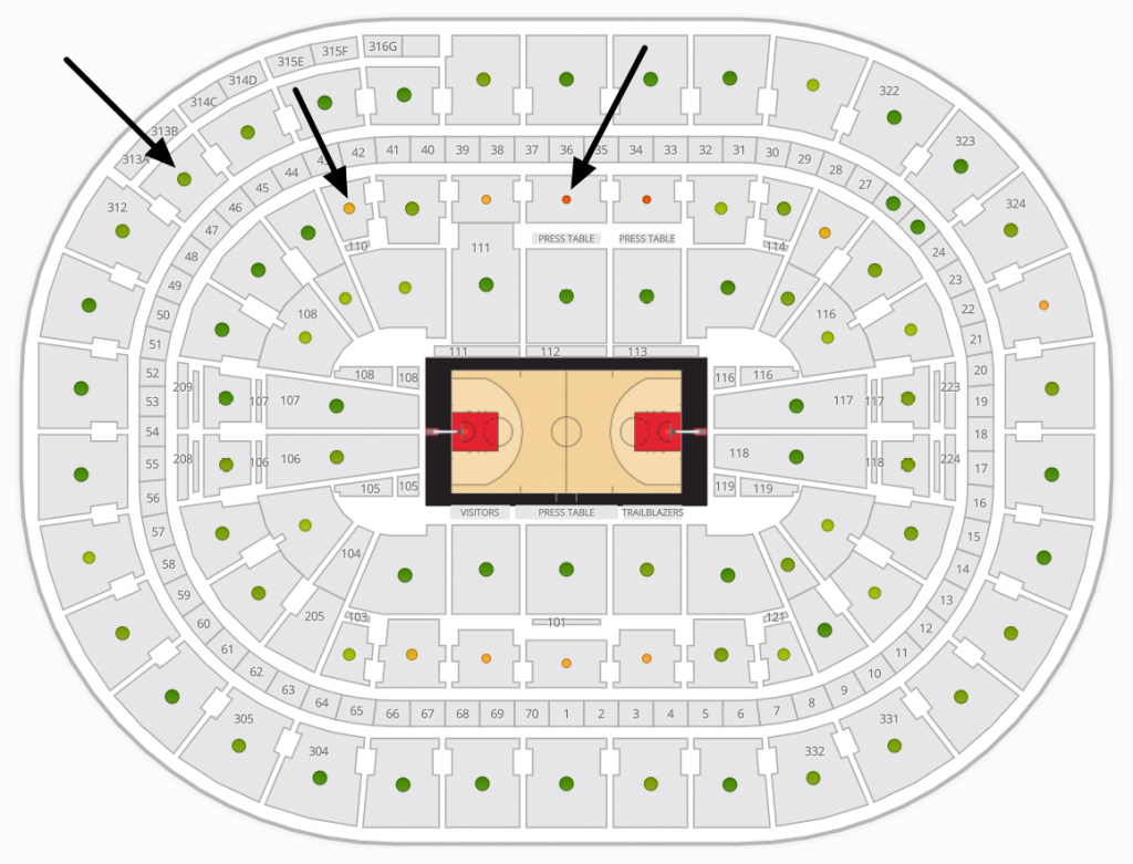 SeatGeek Venue Seat Map Score 1-10 Green Good Deal Yellow OK Deal